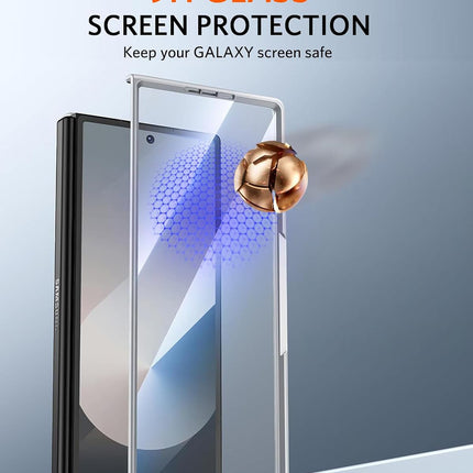 Mobizang Textured Grip S Pen Holder Hinge Protection Back Cover for Samsung Galaxy Z Fold6 / Fold 6 | with Inbuilt Glass , Kickstand & S Pen Slot Case (Silver)