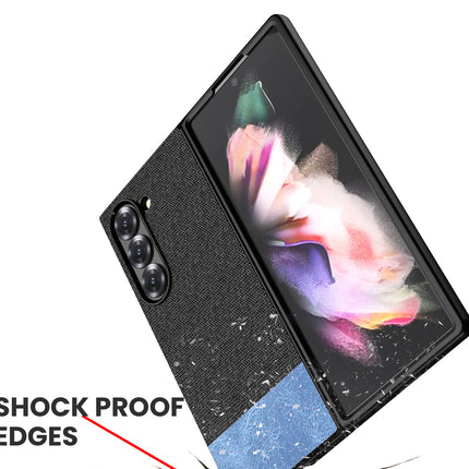 Mobizang Soft Fabric & Leather Hybrid Protective Back Cover for Samsung Galaxy Z Fold 6 | Shockproof Slim Hard Anti Slip Back Case (Black,Blue)