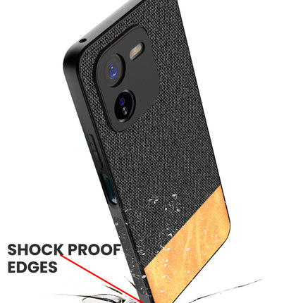 Mobizang Soft Fabric & Leather Hybrid Protective Back Cover for IQOO Z9X | Shockproof Slim Hard Anti Slip Back Case (Black,Brown)