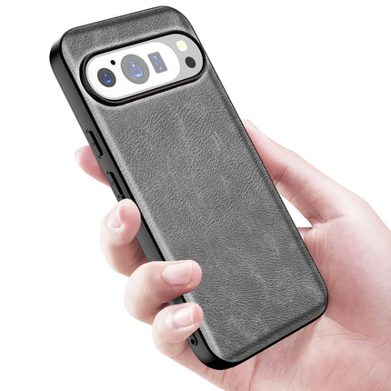 Mobizang Tux Leather Back Cover for Google Pixel 9 Pro XL | Slim Shockproof Camera Protection Bumper Case (Grey)