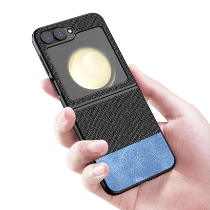 Mobizang Soft Fabric & Leather Hybrid Protective Back Cover for Samsung Galaxy Z Flip 6 | Shockproof Slim Hard Anti Slip Back Case (Black,Blue)