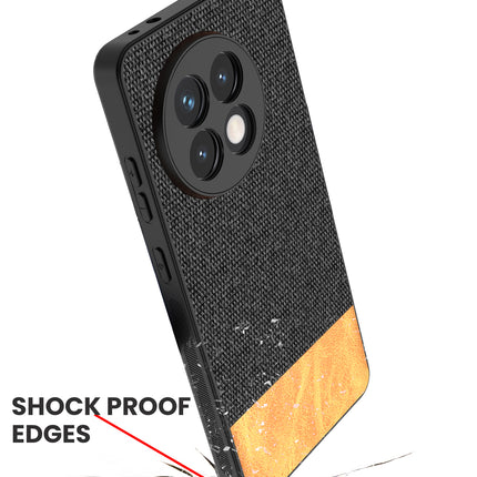 Mobizang Soft Fabric & Leather Hybrid Protective Back Cover for OnePlus 13R | Shockproof Slim Hard Anti Slip Back Case (Black,Brown)