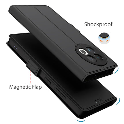 Mobizang Noble Slim Magnetic Leather Flip Case Cover for OnePlus 13R | Card Holder Stand Flip Wallet Case (Black)