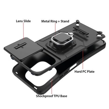 Mobizang Armor Slider Back Cover for Iqoo Z9 | Inbuilt Ring + Camera Slider Shockproof Lens Protection Bumper Back Case (Black)