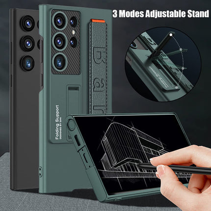 Mobizang Ultra Thin Band + Stand Back Case for Samsung S25 Ultra | Slim Camera Lens Protection Cover with Kickstand (Green)