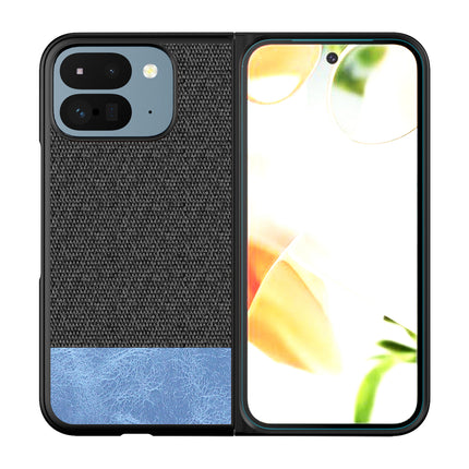 Mobizang Soft Fabric & Leather Hybrid Protective Back Cover for Google Pixel 9 Pro Fold | Shockproof Slim Hard Anti Slip Back Case (Black,Blue)