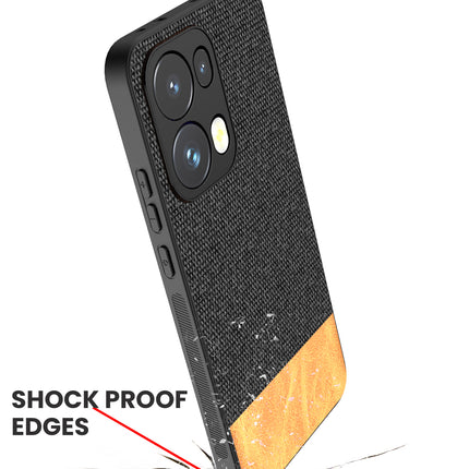 Mobizang Soft Fabric & Leather Hybrid Protective Back Cover for Oppo Reno 13 Pro | Shockproof Slim Hard Anti Slip Back Case (Black,Brown)