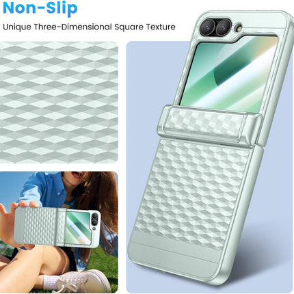 Mobizang Geometric Hinge Protection Back Cover for Samsung Galaxy Z Flip5 / Flip 5 | with [Inbuilt Glass] Full Body Shockproof Hard Back Case (Mint Green)