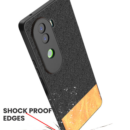 Mobizang Soft Fabric & Leather Hybrid Protective Back Cover for Vivo V40E / iQOO Z9S | Shockproof Slim Hard Anti Slip Back Case (Black,Brown)