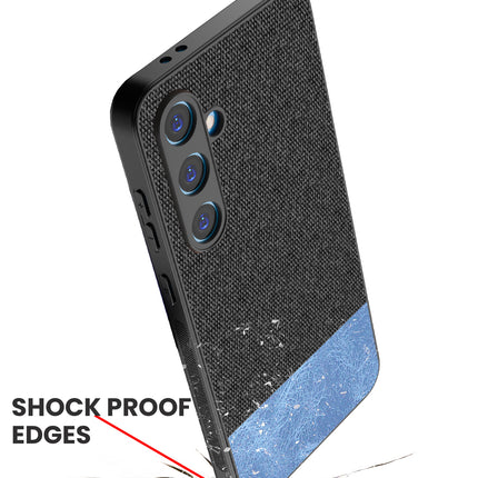 Mobizang Soft Fabric & Leather Hybrid Protective Back Cover for Samsung Galaxy S24 FE | Shockproof Slim Hard Anti Slip Back Case (Black,Blue)