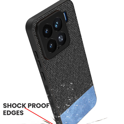 Mobizang Soft Fabric & Leather Hybrid Protective Back Cover for Xiaomi 15 5G | Shockproof Slim Hard Anti Slip Back Case (Black,Blue)