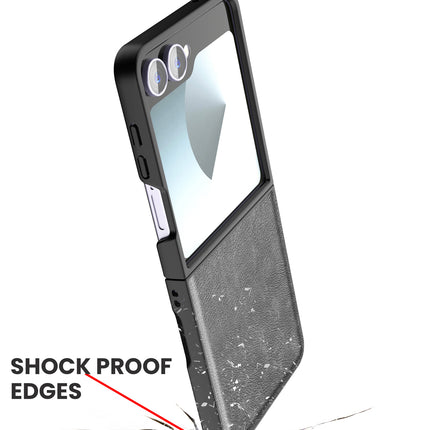 Mobizang Tux Leather Back Cover for Samsung Galaxy Z Flip 7 | Slim Shockproof Camera Protection Bumper Case (Grey)