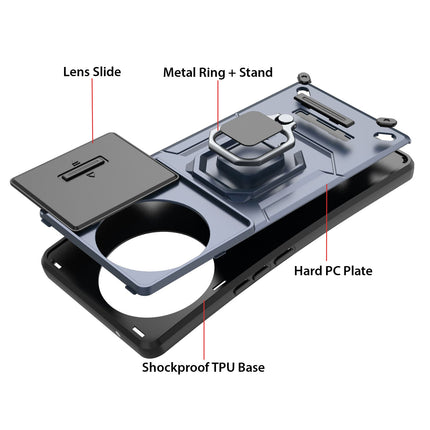 Mobizang Armor Slider Back Cover for Vivo V30E (5G) | Inbuilt Ring + Camera Slider Shockproof Lens Protection Bumper Back Case (Blue)