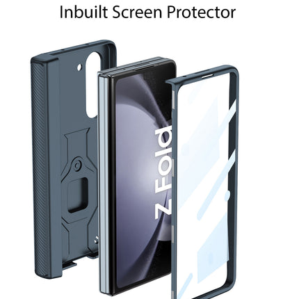Mobizang Ring Armor Slider Back Cover for Z Fold 6 | with Hinge Protection, Screen Protector, Built-in Kickstand, Slide Camera Cover, Full Body Protective Case for Samsung Fold 6 (GreyGreen)