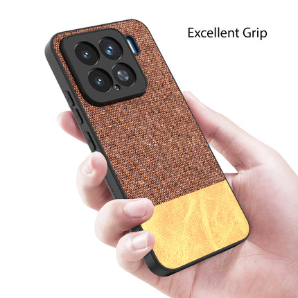 Mobizang Soft Fabric & Leather Hybrid Protective Back Cover for Xiaomi 15 5G | Shockproof Slim Hard Anti Slip Back Case (Brown)