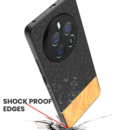 Mobizang Soft Fabric & Leather Hybrid Protective Back Cover for Realme 12 Pro / 12 Pro Plus | Shockproof Slim Hard Anti Slip Back Case (Black,Brown)