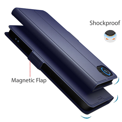 Mobizang Noble Slim Magnetic Leather Flip Case Cover for Apple iPhone 16E | Card Holder Stand Flip Wallet Case (Blue)