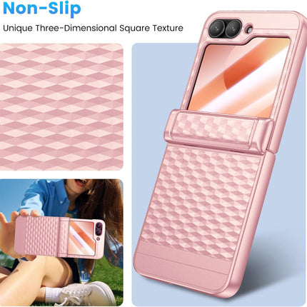 Mobizang Geometric Hinge Protection Back Cover for Samsung Galaxy Z Flip6 / Flip 6 | with [Inbuilt Glass] Full Body Shockproof Hard Back Case (Pink)