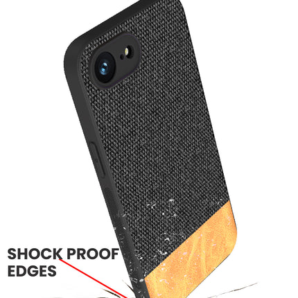 Mobizang Soft Fabric & Leather Hybrid Protective Back Cover for Apple iPhone 16E | Shockproof Slim Hard Anti Slip Back Case (Black,Brown)