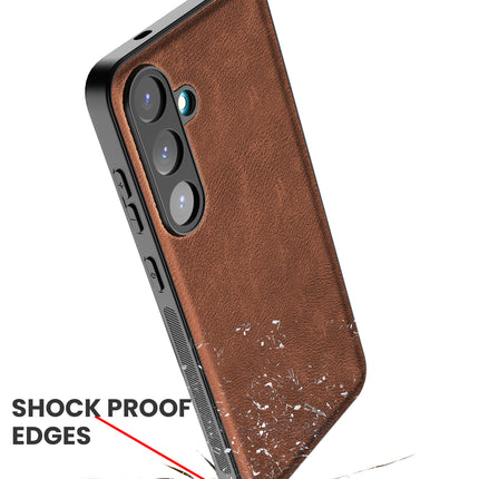 Mobizang Tux Leather Back Cover for Samsung Galaxy S25 Plus | Slim Shockproof Camera Protection Bumper Case (Brown)