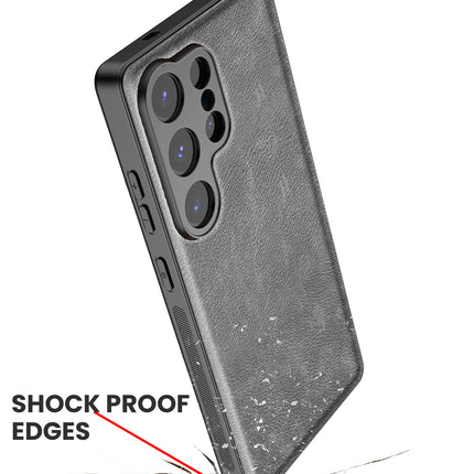 Mobizang Tux Leather Back Cover for Samsung Galaxy S25 Ultra | Slim Shockproof Camera Protection Bumper Case (Grey)