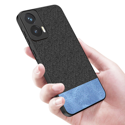 Mobizang Soft Fabric & Leather Hybrid Protective Back Cover for Moto G35 | Shockproof Slim Hard Anti Slip Back Case (Black,Blue)