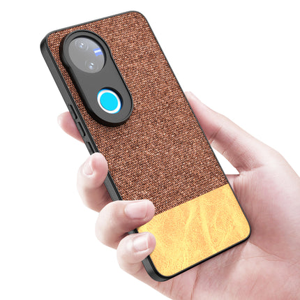 Mobizang Soft Fabric & Leather Hybrid Protective Back Cover for Vivo V50 5G | Shockproof Slim Hard Anti Slip Back Case (Brown)