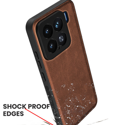 Mobizang Tux Leather Back Cover for Xiaomi 15 5G | Slim Shockproof Camera Protection Bumper Case (Brown)