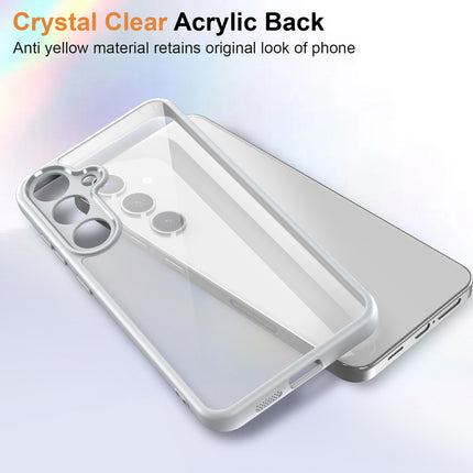 Mobizang Hawkeye Clear Back Cover for Samsung Galaxy S25 | Camera Lens Protector Shockproof Slim Clear Case Cover (Grey Sides)