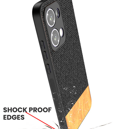 Mobizang Soft Fabric & Leather Hybrid Protective Back Cover for Oppo Reno 13 5G | Shockproof Slim Hard Anti Slip Back Case (Black,Brown)