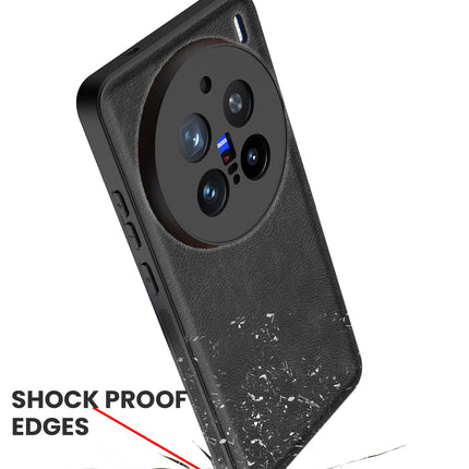 Mobizang Tux Leather Back Cover for Vivo X200 Pro (5G) | Slim Shockproof Camera Protection Bumper Case (Black)