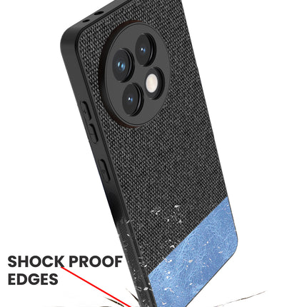 Mobizang Soft Fabric & Leather Hybrid Protective Back Cover for OnePlus 13R | Shockproof Slim Hard Anti Slip Back Case (Black,Blue)