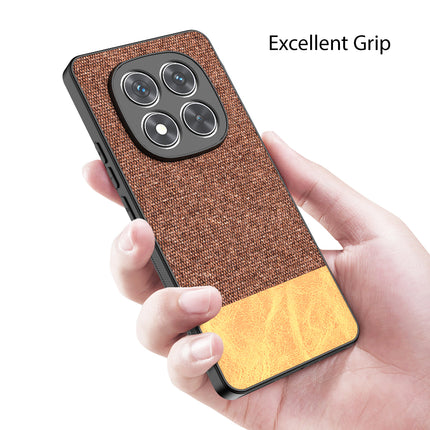 Mobizang Soft Fabric & Leather Hybrid Protective Back Cover for Redmi Note 14 Pro (5G) | Shockproof Slim Hard Anti Slip Back Case (Brown)