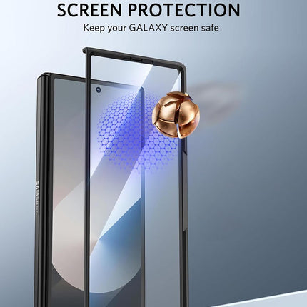 Mobizang Textured Grip S Pen Holder Hinge Protection Back Cover for Samsung Galaxy Z Fold6 / Fold 6 | with Inbuilt Glass , Kickstand & S Pen Slot Case (Black)
