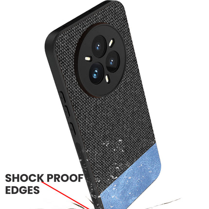 Mobizang Soft Fabric & Leather Hybrid Protective Back Cover for Realme 14 Pro+ (Plus) 5G | Shockproof Slim Hard Anti Slip Back Case (Black,Blue)