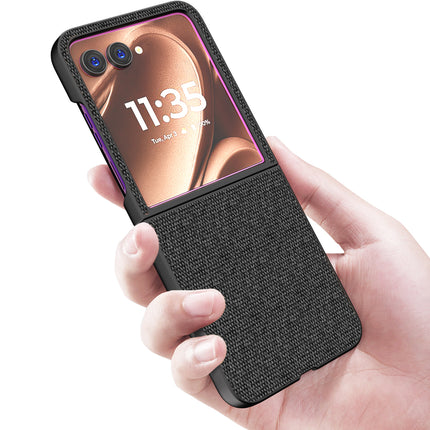 Mobizang Soft Full Fabric Protective Back Case Cover for Motorola Razr 50 Ultra | Shockproof Slim Hard Anti Slip Back Case (Black)