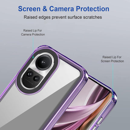 Mobizang Warrior Acrylic Clear Back Cover For Oppo Reno 10 / Reno 10 PRO | Slim Shockproof [Military Grade Protection] Hybrid Bumper Case (Purple Sides)