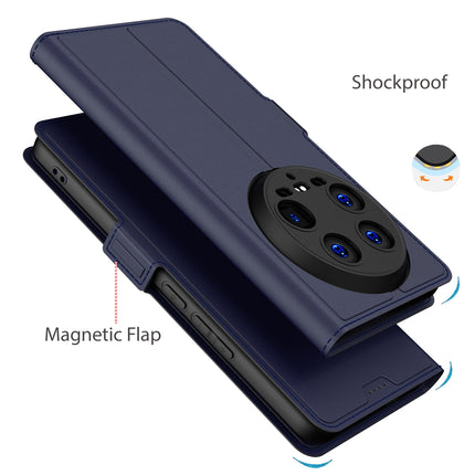 Mobizang Noble Slim Magnetic Leather Flip Case Cover for Xiaomi 14 ULTRA (5G) | Card Holder Stand Flip Wallet Case (Blue)