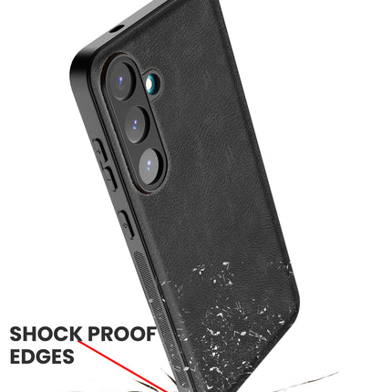 Mobizang Tux Leather Back Cover for Samsung Galaxy S25 Plus | Slim Shockproof Camera Protection Bumper Case (Black)