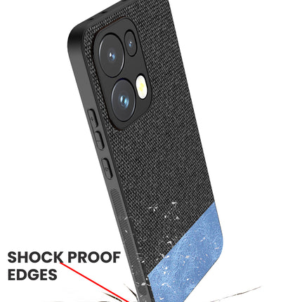 Mobizang Soft Fabric & Leather Hybrid Protective Back Cover for Oppo Reno 13 Pro | Shockproof Slim Hard Anti Slip Back Case (Black,Blue)