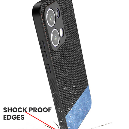 Mobizang Soft Fabric & Leather Hybrid Protective Back Cover for Oppo Reno 13 5G | Shockproof Slim Hard Anti Slip Back Case (Black,Blue)