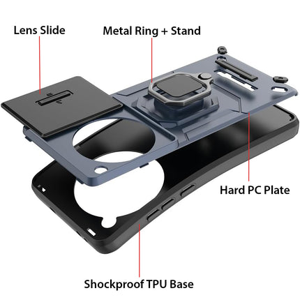 Mobizang Armor Slider Back Cover for OnePlus 12R | Inbuilt Ring + Camera Slider Shockproof Lens Protection Bumper Back Case (Blue)