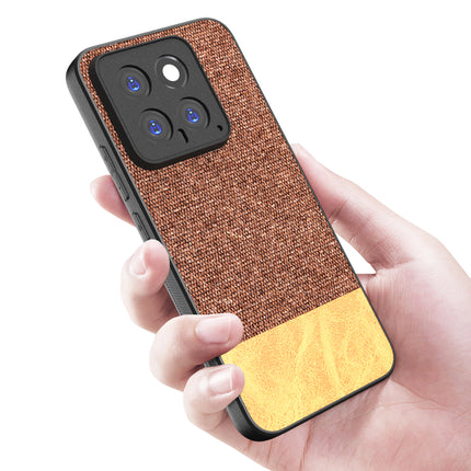 Mobizang Soft Fabric & Leather Hybrid Protective Back Cover for Xiaomi 14 (5G) | Shockproof Slim Hard Anti Slip Back Case (Brown)