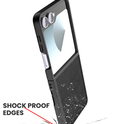 Mobizang Tux Leather Back Cover for Samsung Galaxy Z Flip 7 | Slim Shockproof Camera Protection Bumper Case (Black)