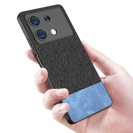 Mobizang Soft Fabric & Leather Hybrid Protective Back Cover for Poco X6 Neo (5G) | Shockproof Slim Hard Anti Slip Back Case (Black,Blue)