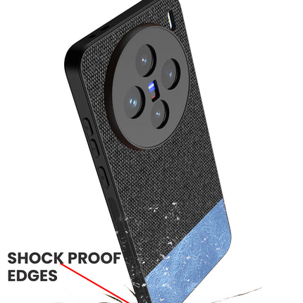 Mobizang Soft Fabric & Leather Hybrid Protective Back Cover for Vivo X200 (5G) | Shockproof Slim Hard Anti Slip Back Case (Black,Blue)