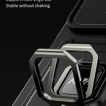 Mobizang Bisen Back Cover for Samsung Galaxy S25 Ultra | Inbuilt Camera Slider Ring Stand and Card Pocket Shockproof Slim Bumper Back Case (Black)