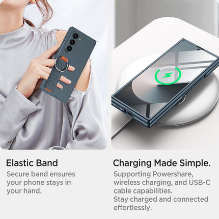 Mobizang Shockproof Protective Band Back Cover for Z Fold 6 | Wrist Strap Case Full Body Case (GreyGreen)