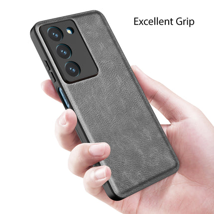 Mobizang Tux Leather Back Cover for Realme 14X | Slim Shockproof Camera Protection Bumper Case (Grey)