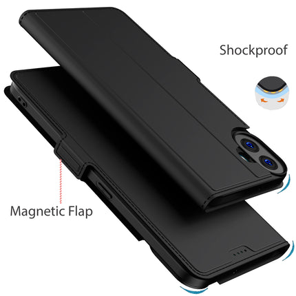 Mobizang Noble Slim Magnetic Leather Flip Case Cover for Nothing CMF Phone 1 | Card Holder Stand Flip Wallet Case (Black)